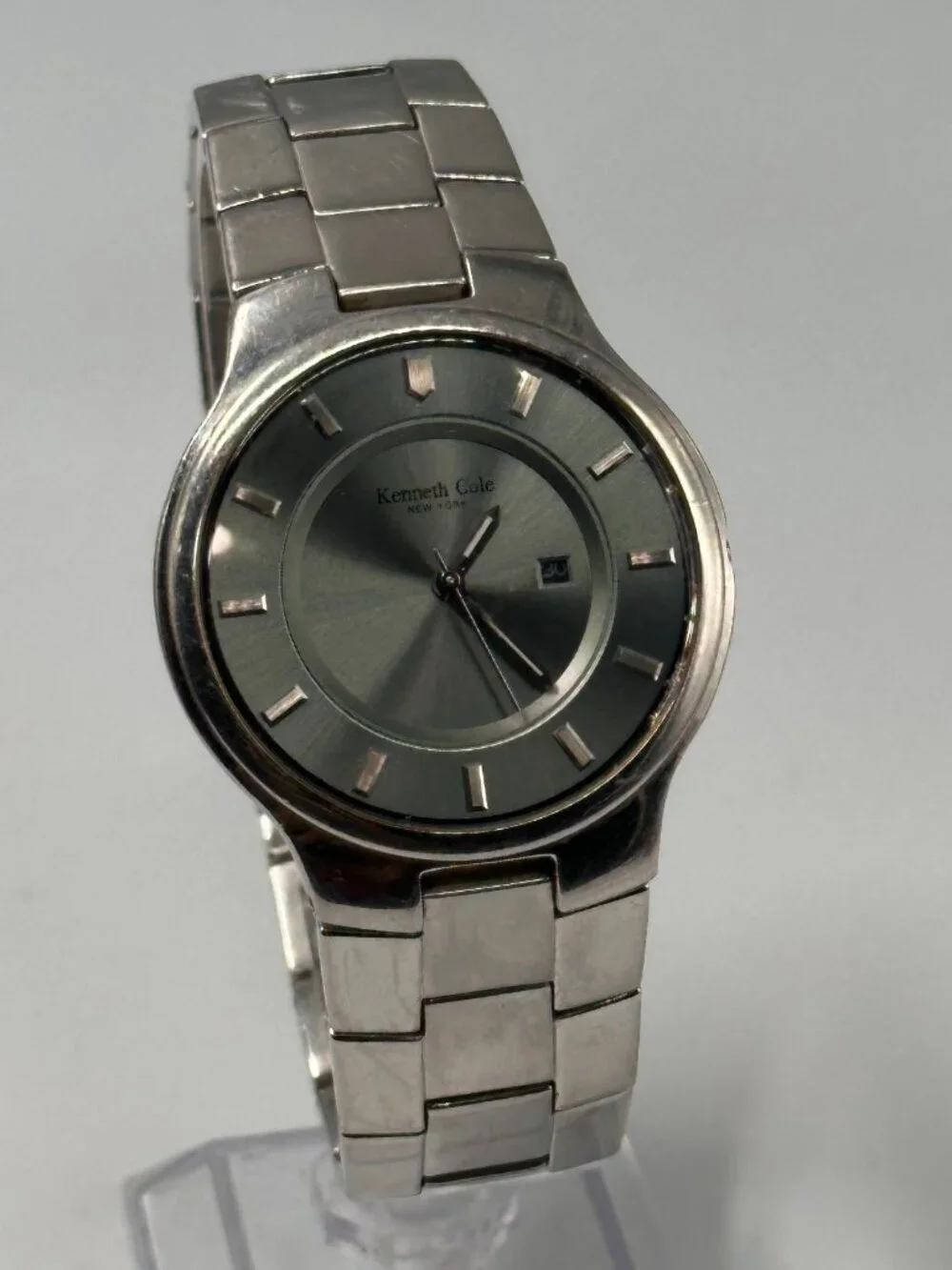 3/$30 Kenneth Cole Watch Men Silver Missing Crown Untested Selling As Is 8.25